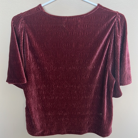 Burgundy Velour Flutter Sleeve Top - Picture 2 of 2